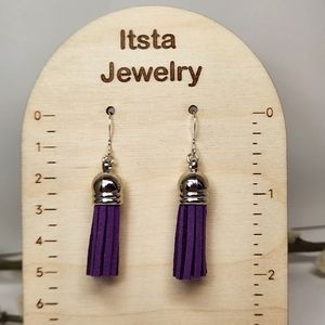 Tassel Earrings on Sterling Silver French Earwires Drop Dangle Purple